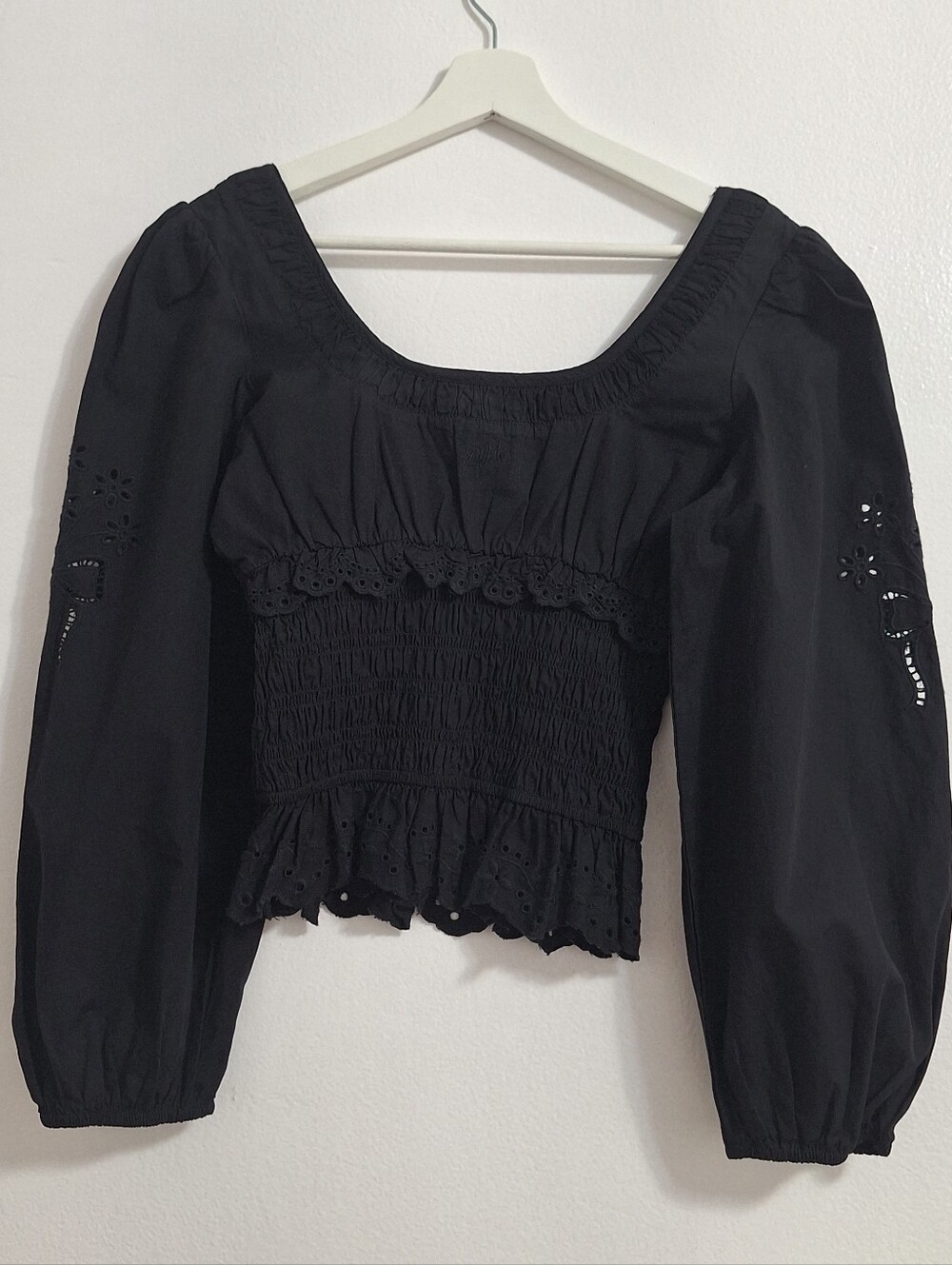 NWOT Damson Madder Black Smocked Peasant Blouse with Puff Sleeves - Picture 2 of 9